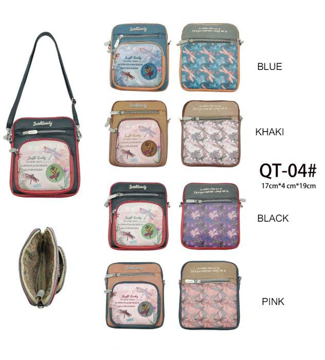 Bolso Bandolera Sweet Candy con Diseño Libélula, Bolsillos Frontales y Trasero