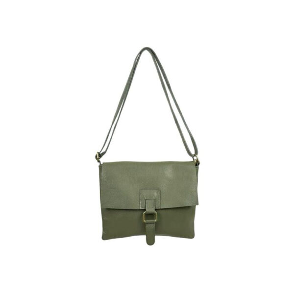 Bolso Bandolera de Piel Italiana con Solapa, Cremallera y Bolsillo Interior Mujer