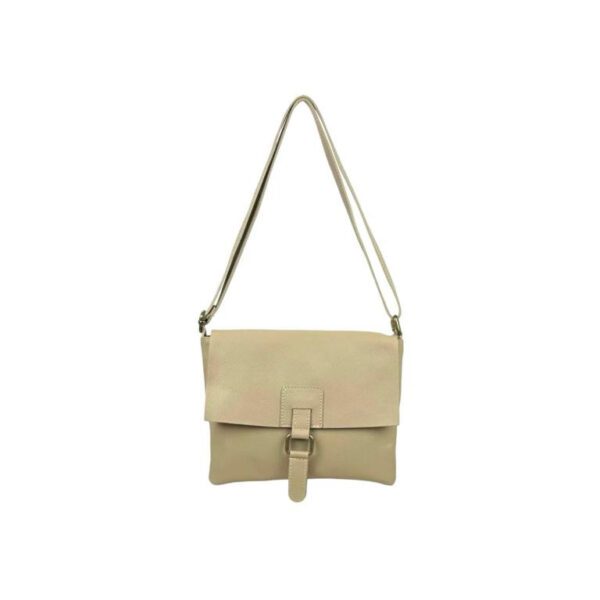 Bolso Bandolera de Piel Italiana con Solapa, Cremallera y Bolsillo Interior Mujer