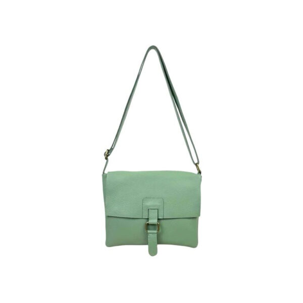 Bolso Bandolera de Piel Italiana con Solapa, Cremallera y Bolsillo Interior Mujer