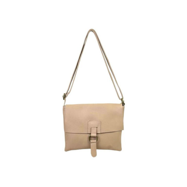 Bolso Bandolera de Piel Italiana con Solapa, Cremallera y Bolsillo Interior Mujer