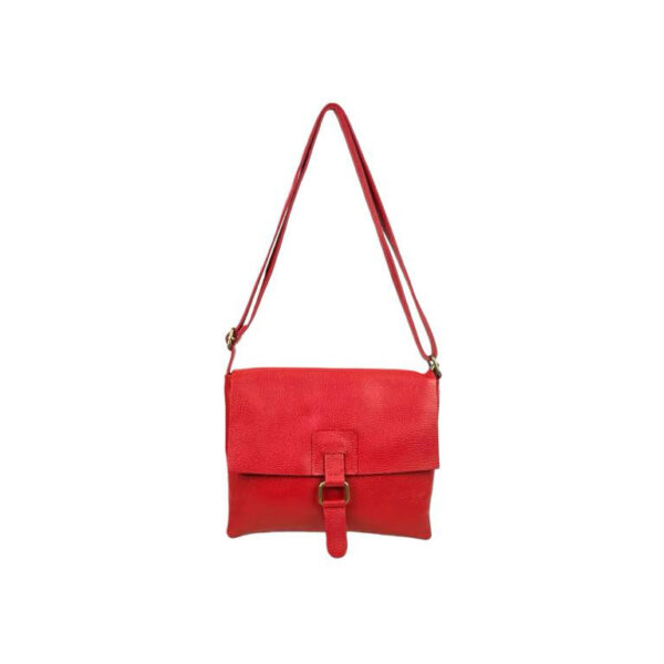 Bolso Bandolera de Piel Italiana con Solapa, Cremallera y Bolsillo Interior Mujer