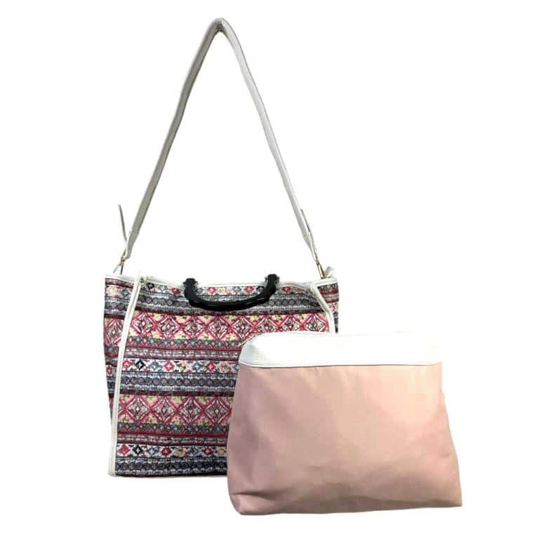 Amplio Bolso Sintético tipo Tote de Mujer con Neceser Interior y Asas Cortas