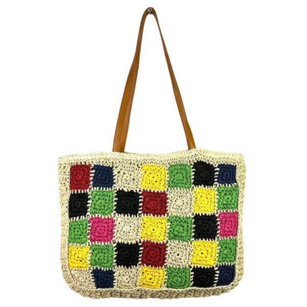 Amplio Bolso de Papel para Verano Multicolor con Asas Largas de Mujer
