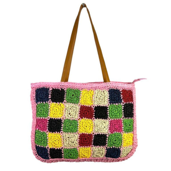 Amplio Bolso de Papel para Verano Multicolor con Asas Largas de Mujer