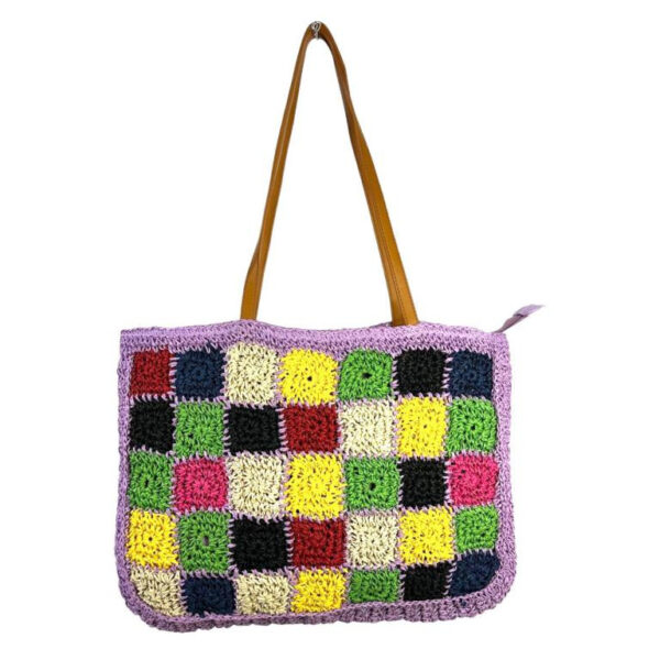 Amplio Bolso de Papel para Verano Multicolor con Asas Largas de Mujer
