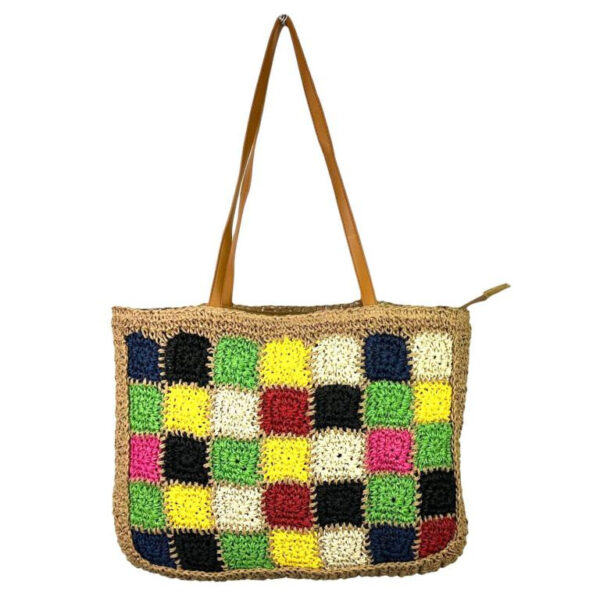 Amplio Bolso de Papel para Verano Multicolor con Asas Largas de Mujer