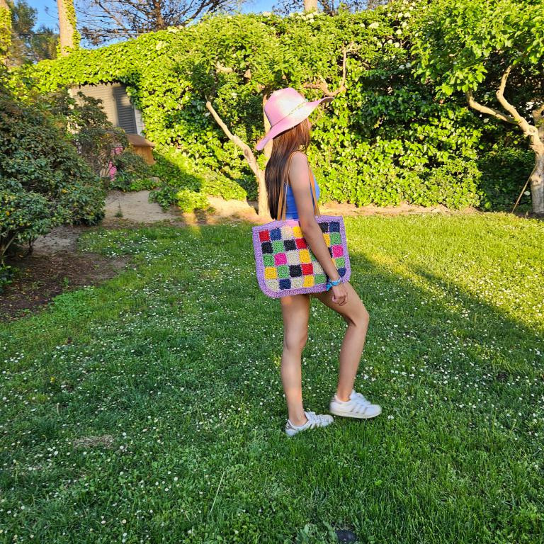 Amplio Bolso de Papel para Verano Multicolor con Asas Largas de Mujer