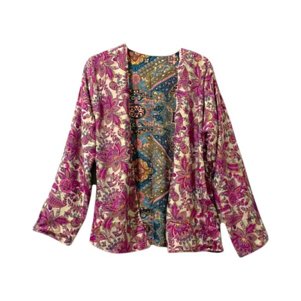 Kimono Reversible Corto de Seda para Mujer con Diseño Exclusivo y Talla Única - Imagen 7