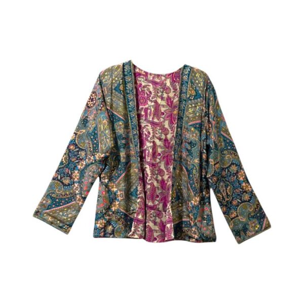 Kimono Reversible Corto de Seda para Mujer con Diseño Exclusivo y Talla Única - Imagen 8