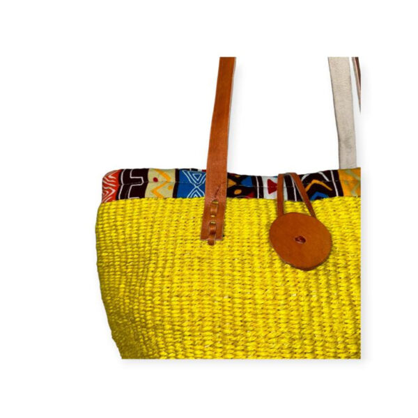 Capazo Artesanal Africano con Asas Largas de Piel DIY y Cremallera para Mujer