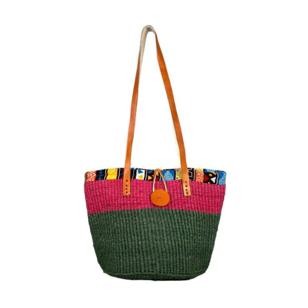 Capazo Artesanal Africano con Asas Largas de Piel DIY y Cremallera para Mujer