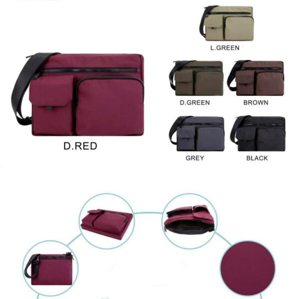 Bolso Bandolera Nylon para Mujer con 3 Bolsillos Frontales y Tira Ajustable