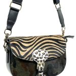 Bolso piel Satchel de animal print con pelo