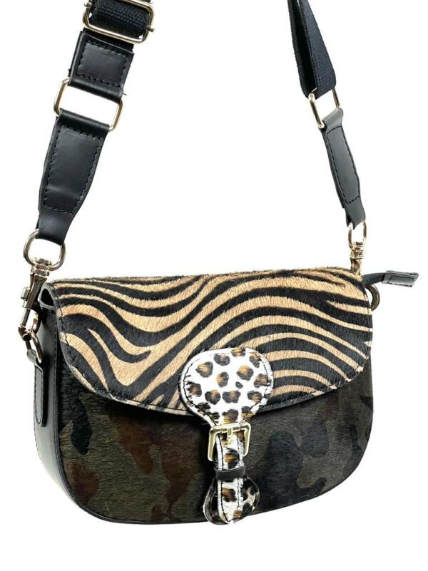 Bolso piel Satchel de animal print con pelo - Imagen 11