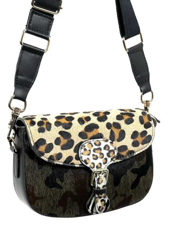 Bolso piel Satchel de animal print con pelo - Imagen 10