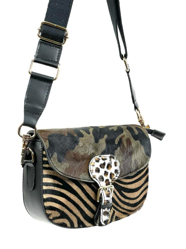 Bolso piel Satchel de animal print con pelo - Imagen 8