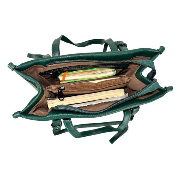 Amplio Bolso Sintético de Mano con Asas Largas y 3 Compartimentos de Mujer