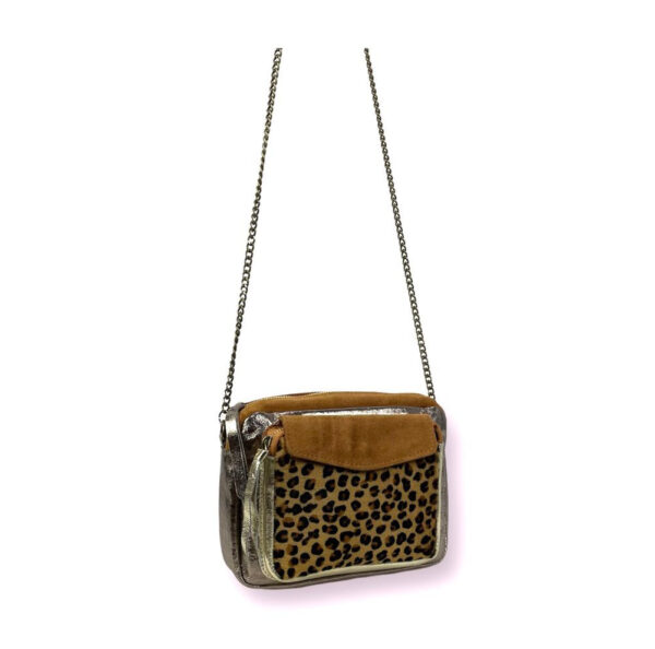 Bolso Bandolera de Piel con Diseño Animal Print y Cremallera para Mujer