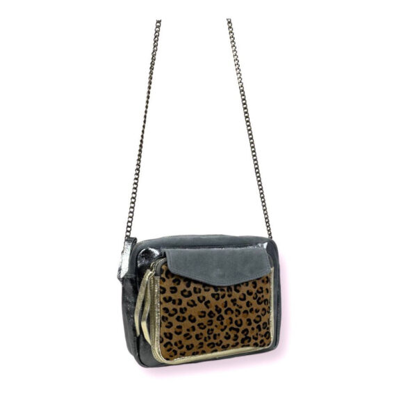 Bolso Bandolera de Piel con Diseño Animal Print y Cremallera para Mujer