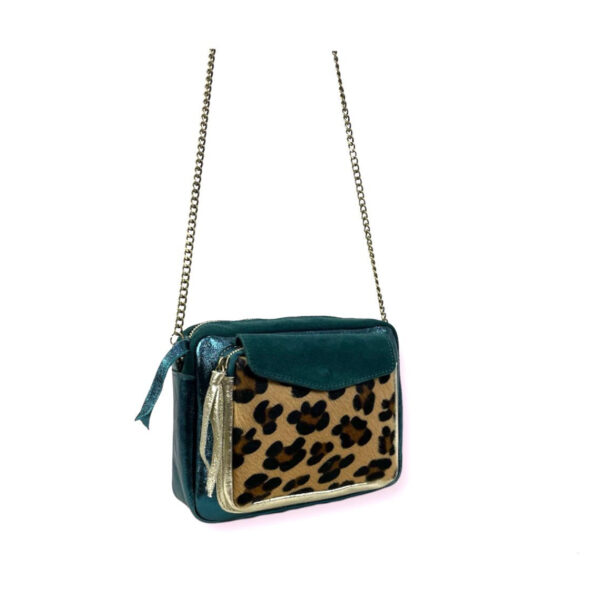 Bolso Bandolera de Piel con Diseño Animal Print y Cremallera para Mujer