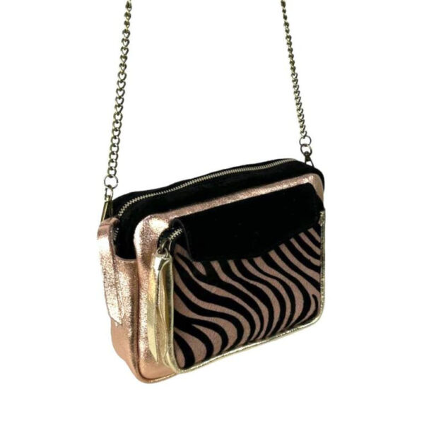Bolso Bandolera de Piel con Diseño Animal Print y Cremallera para Mujer