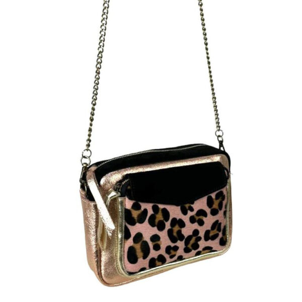 Bolso Bandolera de Piel con Diseño Animal Print y Cremallera para Mujer