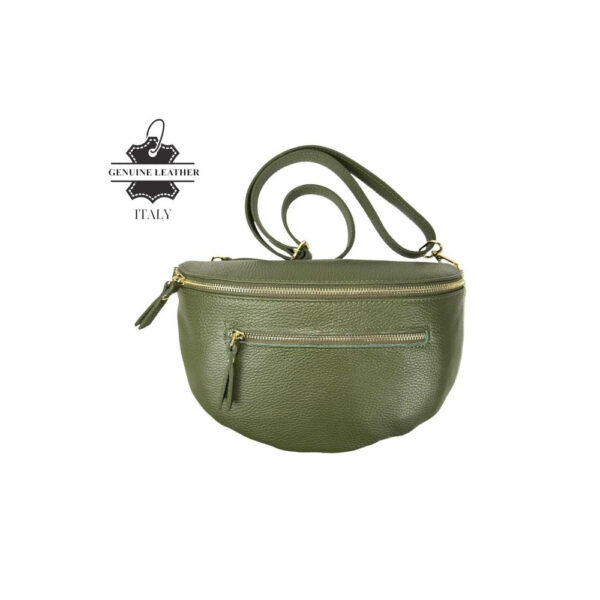 Amplia Riñonera de Piel Italiana para Mujer con Bolsillo Frontal y Cremallera - Imagen 3