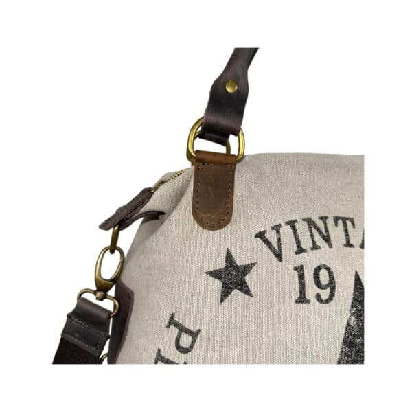 Amplio Bolso de Lona con Asas Cortas de Piel y Tira Bandolera para Mujer - Imagen 11