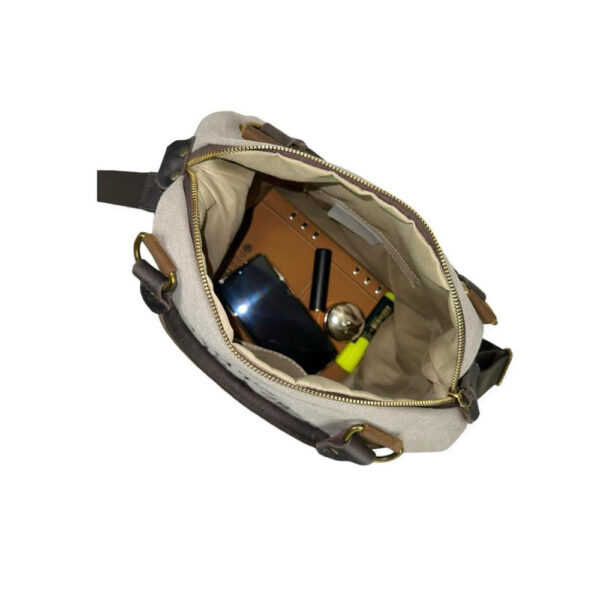 Amplio Bolso de Lona con Asas Cortas de Piel y Tira Bandolera para Mujer - Imagen 8