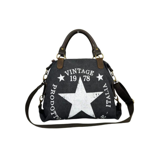 Amplio Bolso de Lona con Asas Cortas de Piel y Tira Bandolera para Mujer - Imagen 5