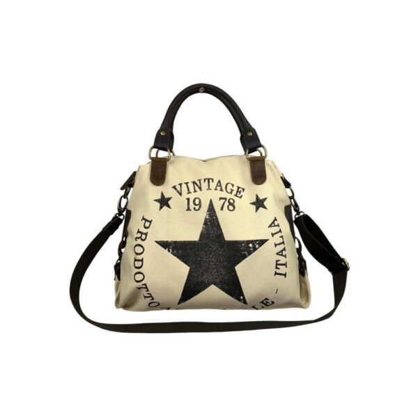 Amplio Bolso de Lona con Asas Cortas de Piel y Tira Bandolera para Mujer - Imagen 4