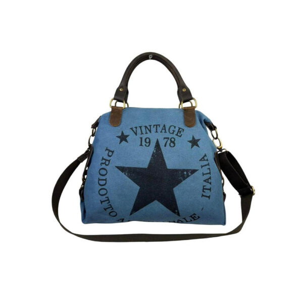 Amplio Bolso de Lona con Asas Cortas de Piel y Tira Bandolera para Mujer - Imagen 3