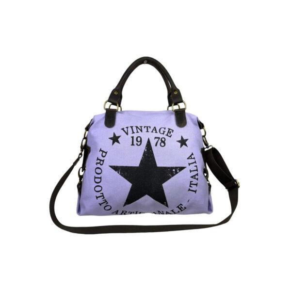 Amplio Bolso de Lona con Asas Cortas de Piel y Tira Bandolera para Mujer - Imagen 4