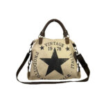 Amplio Bolso de Lona con Asas Cortas de Piel y Tira Bandolera para Mujer - Imagen 2