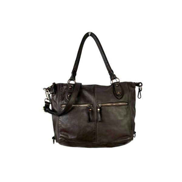 Amplio Bolso Vintage Mujer de Piel Lavado con Bolsillos Frontales - Imagen 2