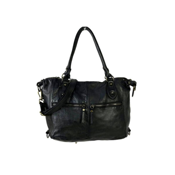 Amplio Bolso Vintage Mujer de Piel Lavado con Bolsillos Frontales - Imagen 4