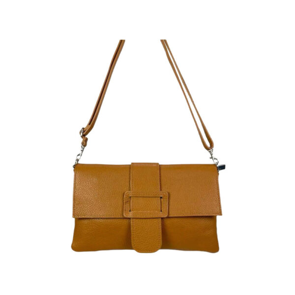 Bolso Bandolera en Piel Italiana para Mujer con Hebilla Decorativa, Solapa y Cremallera - Imagen 5