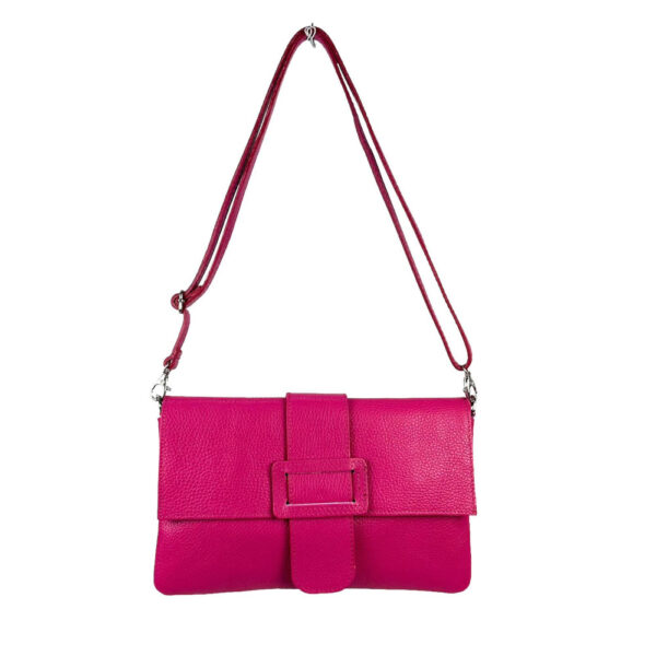 Bolso Bandolera en Piel Italiana para Mujer con Hebilla Decorativa, Solapa y Cremallera - Imagen 8