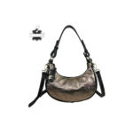 Bolso de Piel con Diseño Medialuna, Efecto Brillante y Cremallera con Seguro - Imagen 2