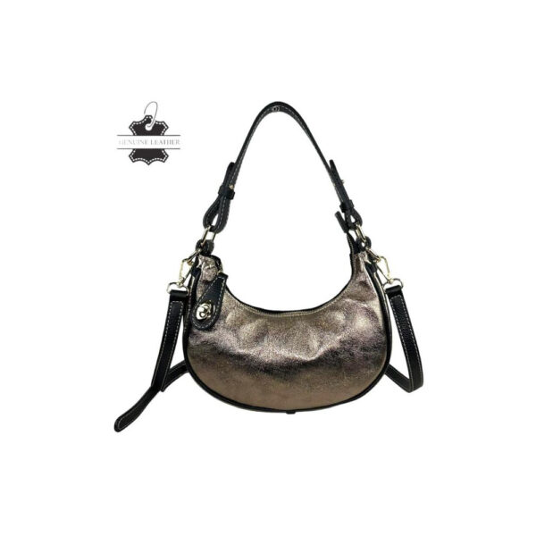 Bolso de Piel con Diseño Medialuna, Efecto Brillante y Cremallera con Seguro - Imagen 2