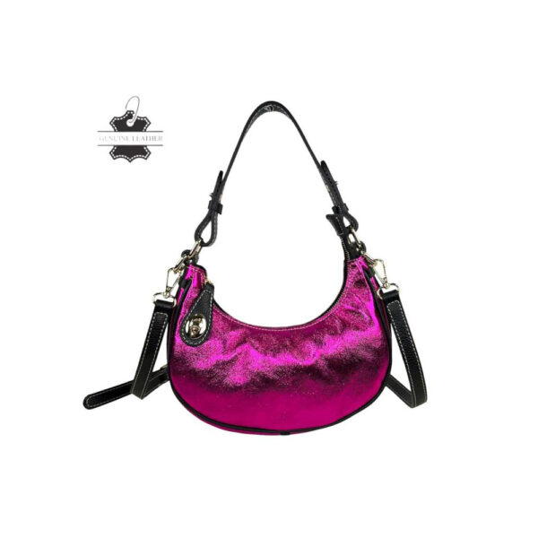 Bolso de Piel con Diseño Medialuna, Efecto Brillante y Cremallera con Seguro - Imagen 3