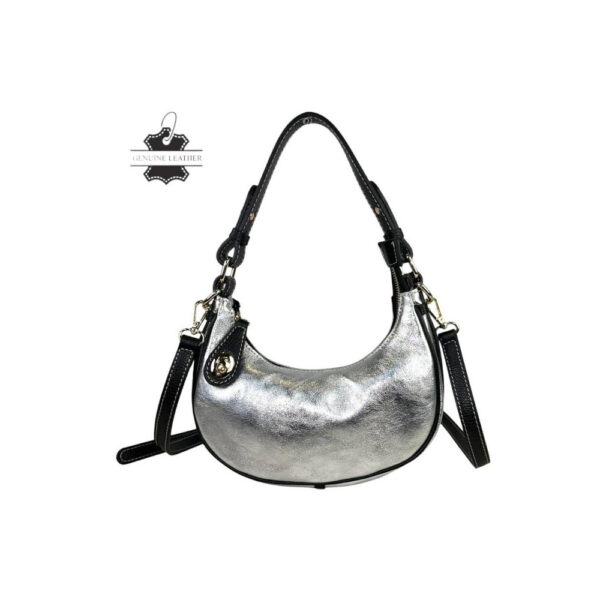 Bolso de Piel con Diseño Medialuna, Efecto Brillante y Cremallera con Seguro - Imagen 4