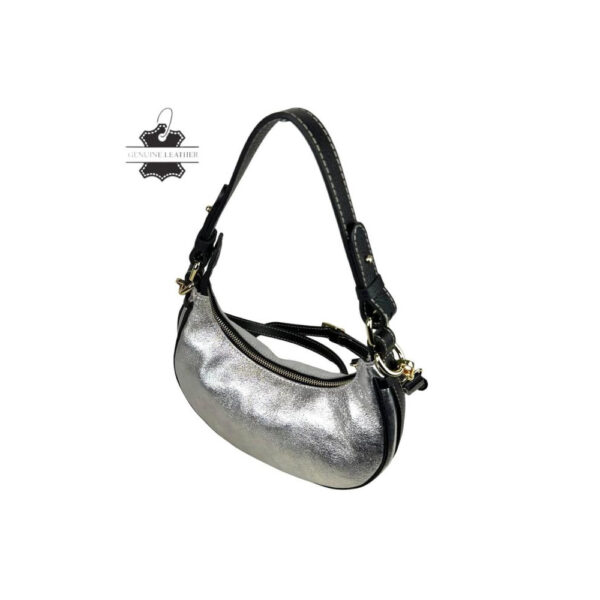 Bolso de Piel con Diseño Medialuna, Efecto Brillante y Cremallera con Seguro - Imagen 6