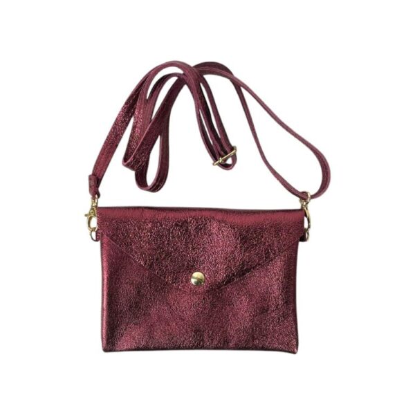 Bolsito de Piel para Mujer con Efecto Brillante, Solapa de Botón y Tira Bandolera - Imagen 3