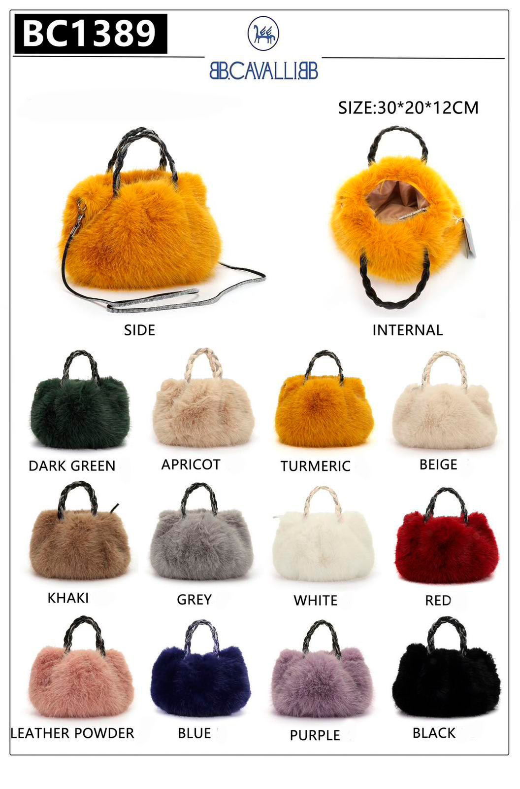 Bolso de Mano Sintético para Mujer con Pelito, 2 Asas Cortas, 1 Larga y Lentejuelas