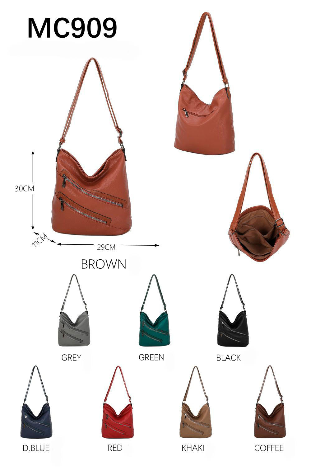 Bolso de Hombro Sintético tipo Hobo con Bolsillos Exteriores para Mujer