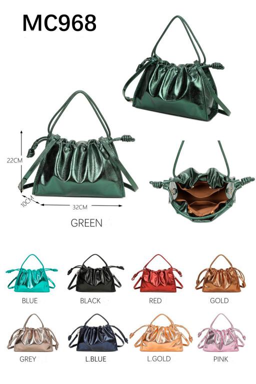 Bolso de Hombro Sintético Metalizado con Asas Ajustables y Tira