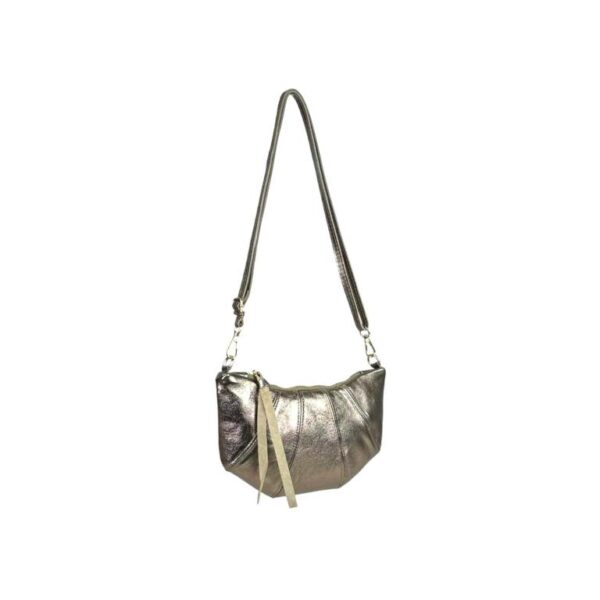 Bolso Bandolera de Mujer en Piel Italiana con Diseño Medialuna y Efecto Brillante - Imagen 3