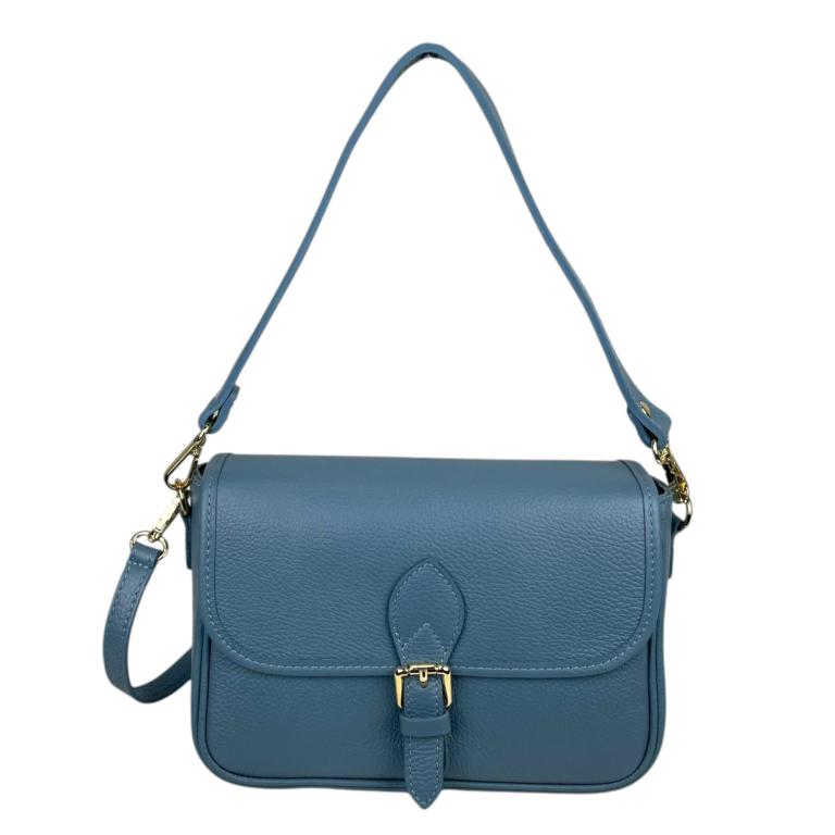 Bolso Bandolera de Piel Italiana con Asa Corta y Bolsillo Trasero para Mujer